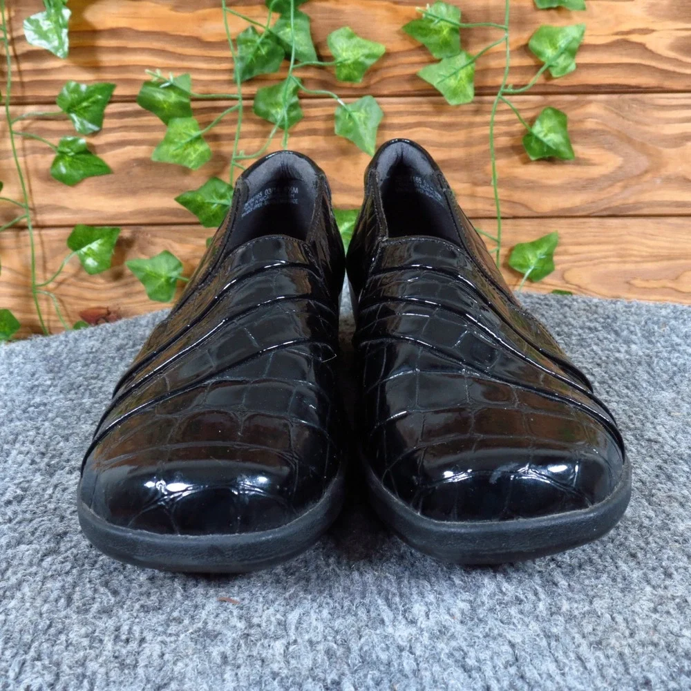 Clarks May Marigold Womens Loafer 6.5M Work Office Black Croc Patent Wedge Shoe